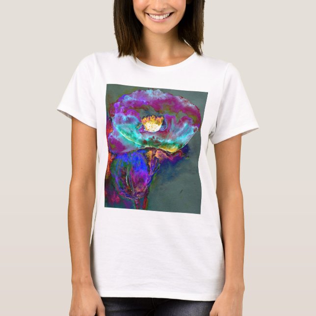 Romantic elegant purple teal flower painting T-Shirt (Front)