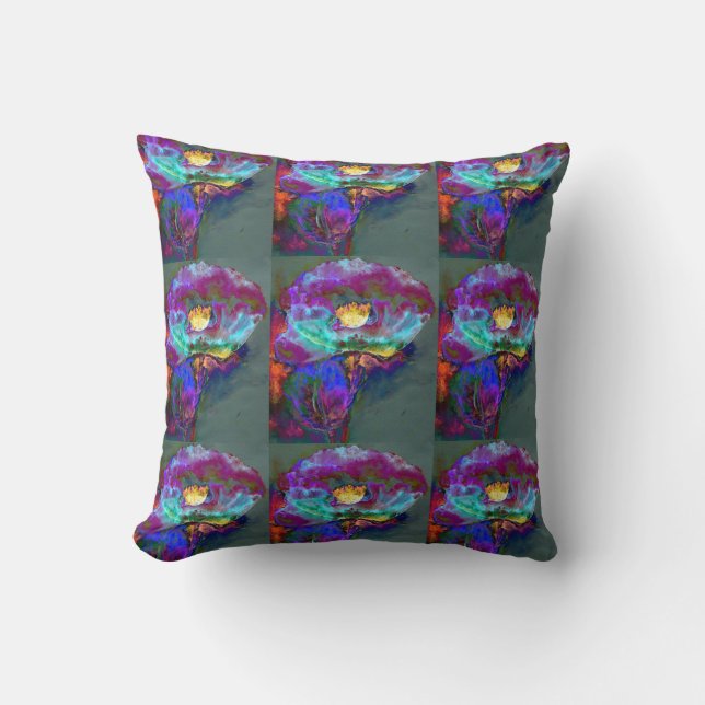 Romantic elegant purple teal flower painting throw pillow (Front)