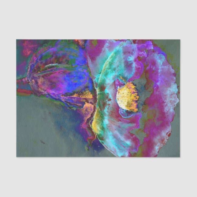 Romantic elegant purple teal flower painting tissue paper (Front)