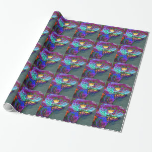 Romantic elegant purple teal flower painting wrapping paper