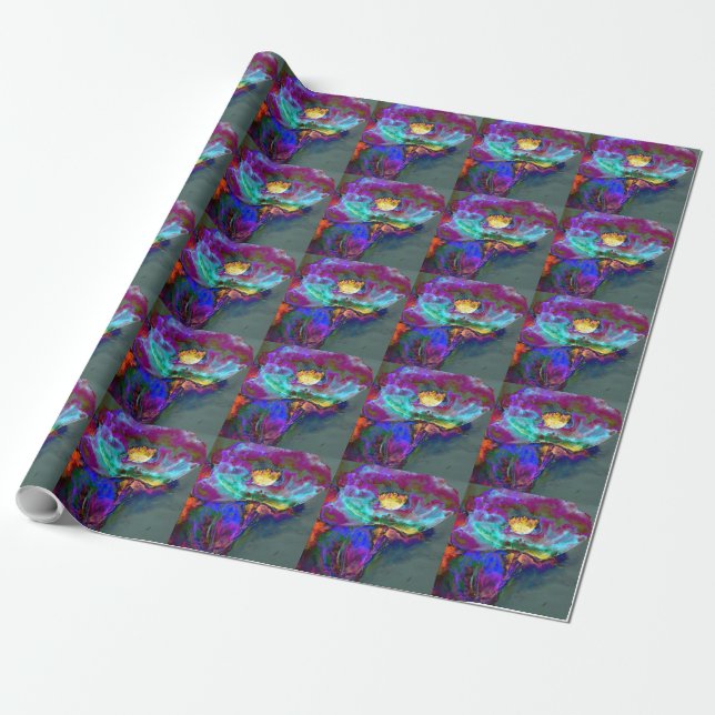 Romantic elegant purple teal flower painting wrapping paper (Unrolled)