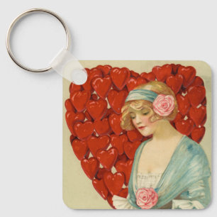 Romantic Elegant Retro Valentine, John Winsch 1910 Keychain
