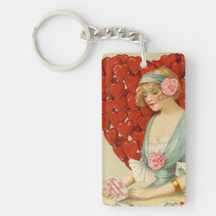 Romantic Elegant Retro Valentine, John Winsch 1910 Keychain