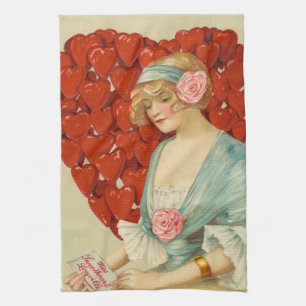 Romantic Elegant Retro Valentine, John Winsch 1910 Kitchen Towel