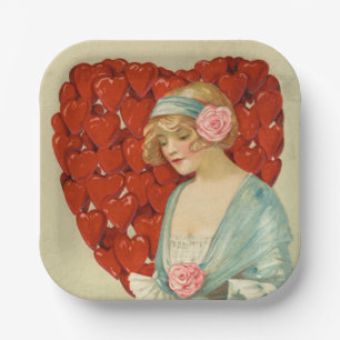 Romantic Elegant Retro Valentine, John Winsch 1910 Paper Plate