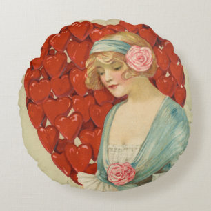 Romantic Elegant Retro Valentine, John Winsch 1910 Round Pillow