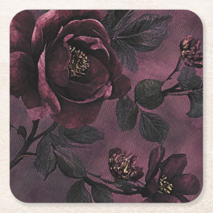 Romantic Elegant roses & Dark Vintage floral Square Paper Coaster