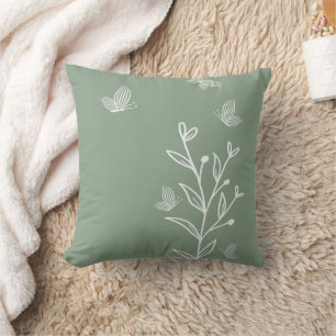 Romantic elegant sage green floral throw pillow