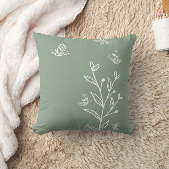 Romantic elegant sage green floral  throw pillow (Blanket)