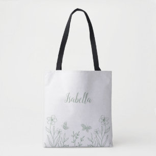 Romantic elegant sage green floral  tote bag