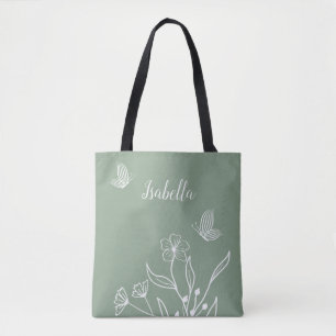 Romantic elegant sage green floral  tote bag