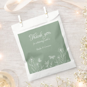 Romantic elegant sage green floral wedding favour bag
