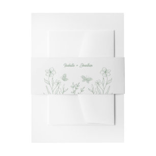 Romantic elegant sage green floral wedding invitation belly band
