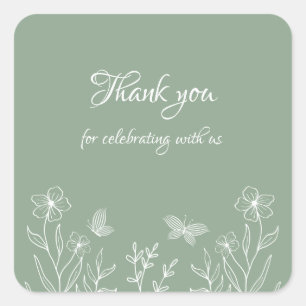 Romantic elegant sage green floral wedding square sticker