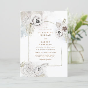romantic elegant silver floral wedding invitation