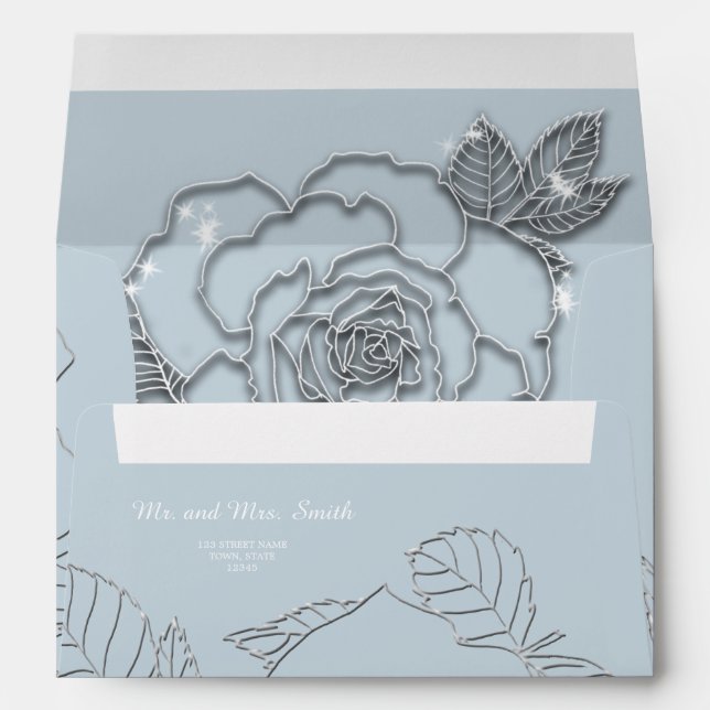 Romantic elegant silver glitter flower wedding envelope (Back (Bottom))
