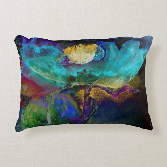 Romantic elegant teal floral watercolor painting accent pillow (Front)