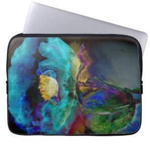 Romantic elegant teal floral watercolor painting laptop sleeve