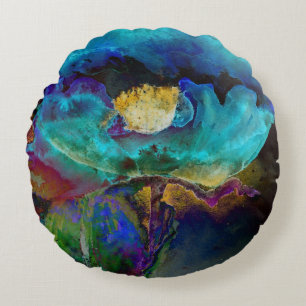 Romantic elegant teal floral watercolor painting round pillow