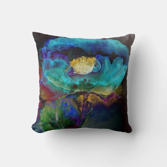 Romantic elegant teal floral watercolor painting throw pillow (Front)