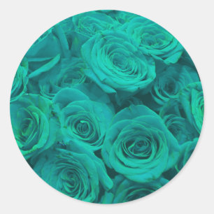 Romantic elegant teal - green  roses classic round sticker