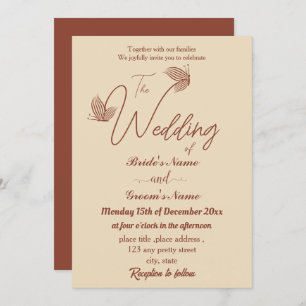 Romantic elegant terracotta butterflies wedding invitation