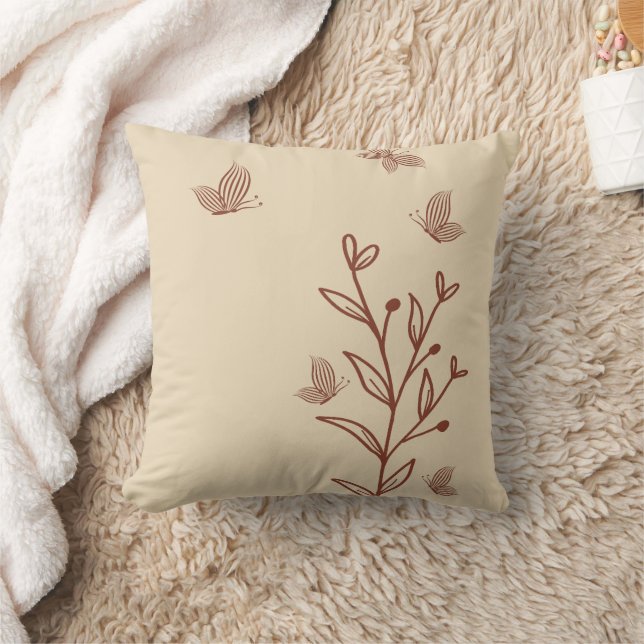 Romantic elegant terracotta floral throw pillow (Blanket)