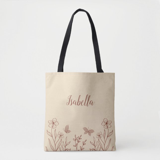 Romantic elegant terracotta floral tote bag (Front)