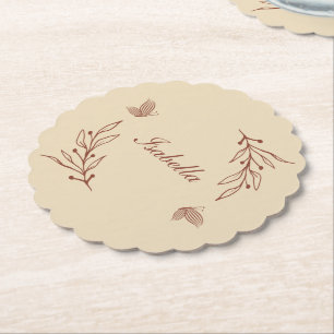 Romantic elegant terracotta floral wedding paper coaster