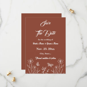 Romantic elegant terracotta floral wedding save the date