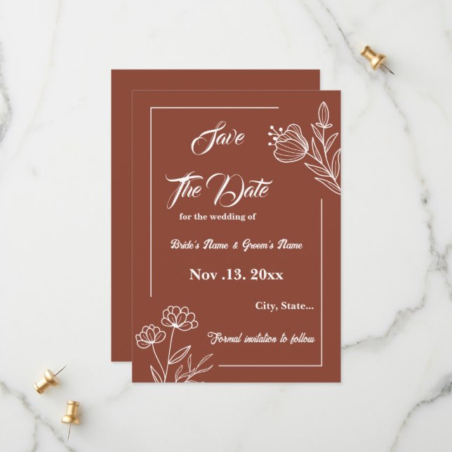 Romantic elegant terracotta floral wedding save the date (Front/Back In Situ)