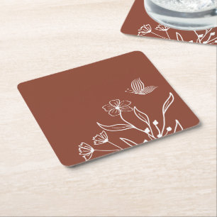 Romantic elegant terracotta floral wedding square paper coaster