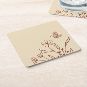 Romantic elegant terracotta floral wedding square paper coaster