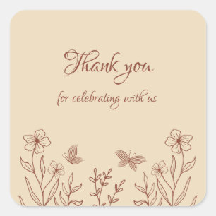 Romantic elegant terracotta floral wedding square sticker