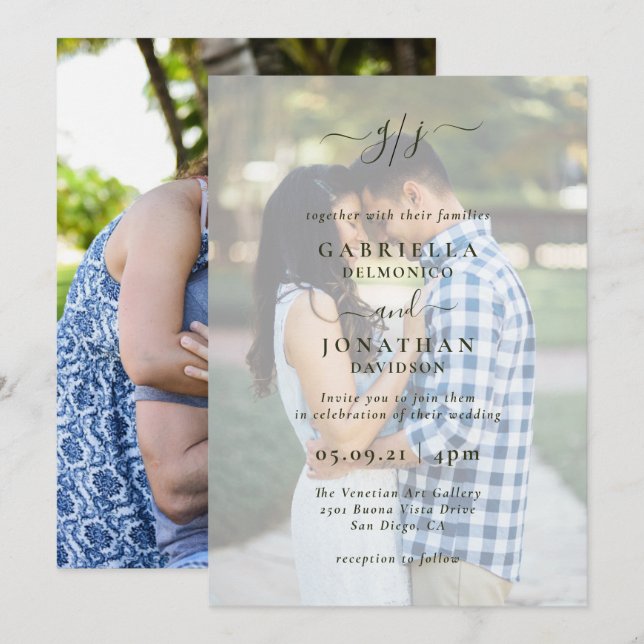 Romantic Elegant Two Photo Monogram Wedding  Invit Invitation (Front/Back)