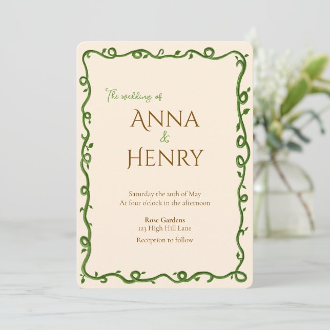 Romantic Elegant Vine Wedding Invitation (Standing Front)