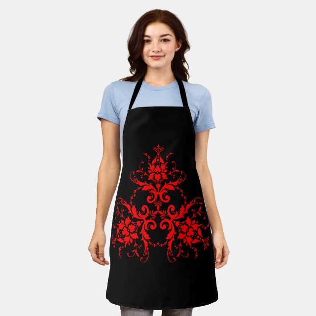 Romantic, Elegant Vintage Damask Red Goth Apron (Worn)