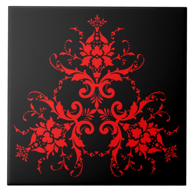 Romantic, Elegant Vintage Damask Red  Tile (Front)