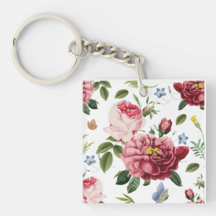 Romantic Elegant Vintage Pink English Roses Keychain