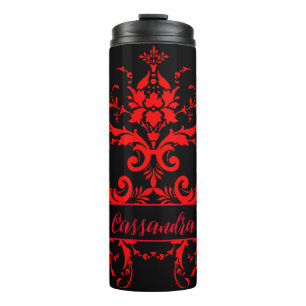 Romantic, Elegant Vintage Red Damask  Thermal Tumbler