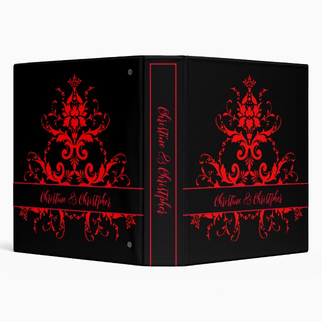 Romantic, Elegant Vintage Red Damask Wedding Binder (Background)