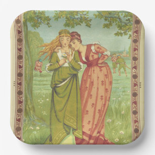 Romantic Elegant Vintage Valentine, Victorian Era Paper Plate