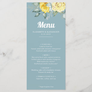 Romantic elegant yellow roses watercolor wedding menu