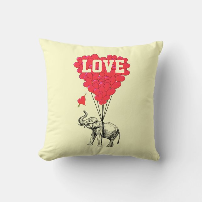 Romantic elephant and love text throw pillow (Front)