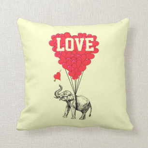 Romantic elephant and love text throw pillow