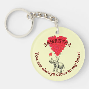 Romantic elephant and red heart personalized keychain