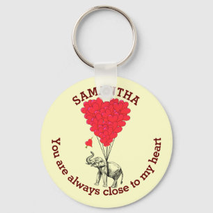 Romantic elephant and red heart personalized keychain