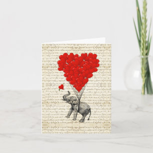Romantic elephant & heart balloons card