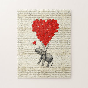 Romantic elephant & heart balloons jigsaw puzzle