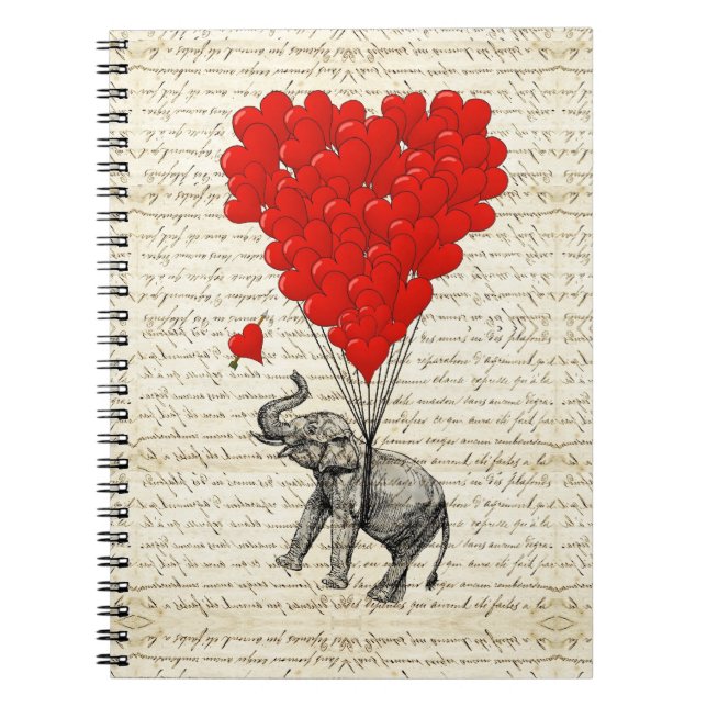 Romantic elephant & heart balloons notebook (Front)